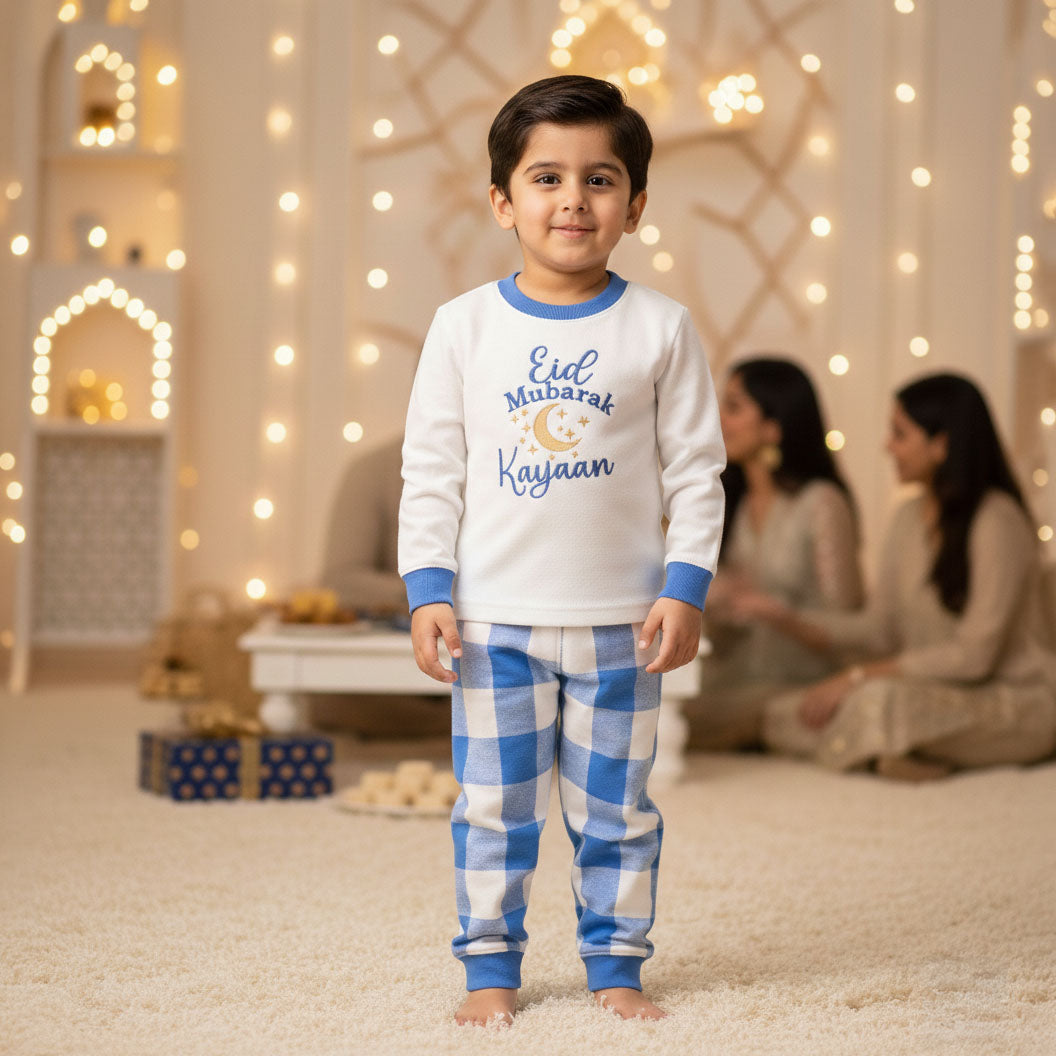 Eid Mubarak Kids Checkered Pyjama Set
