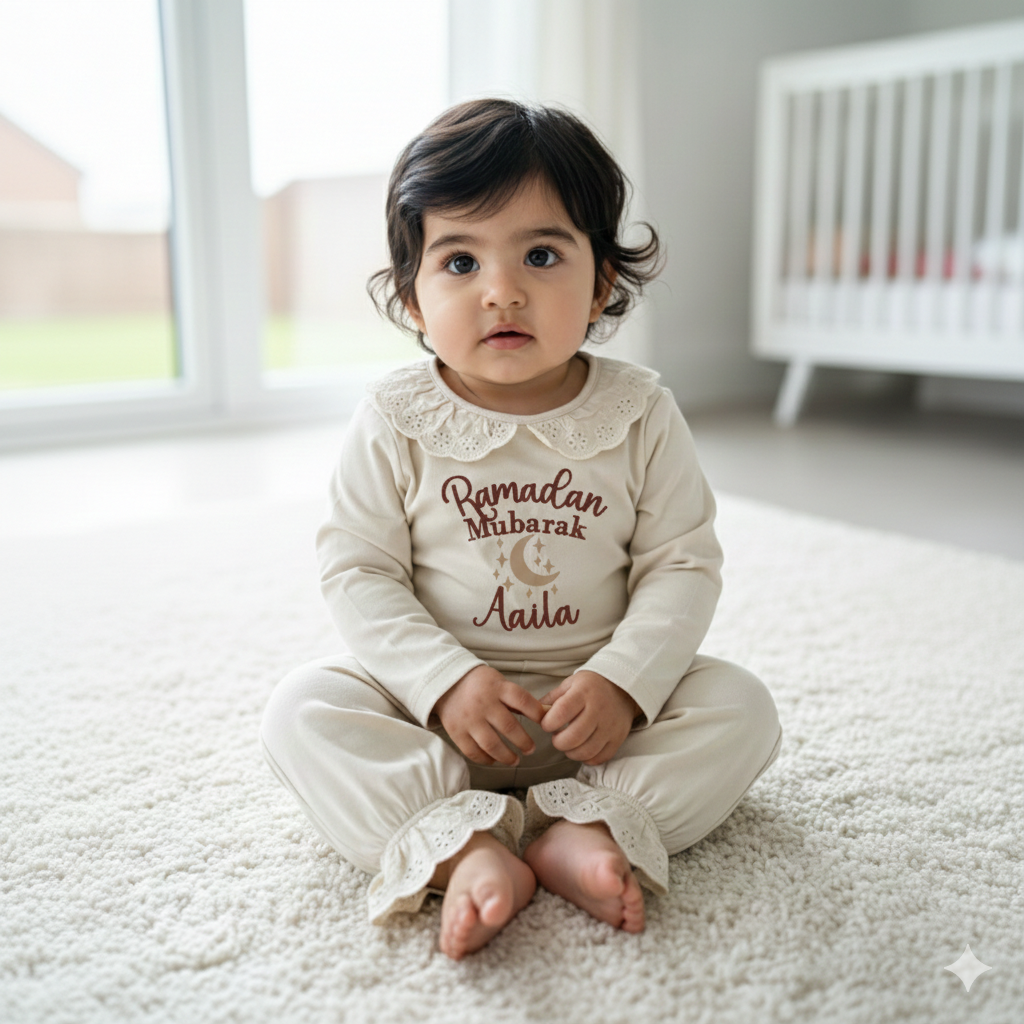 Ramadan Mubarak Girls Frill Pyjama Set