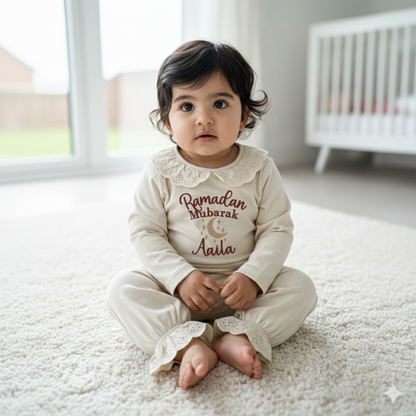 Ramadan Mubarak Girls Frill Pyjama Set