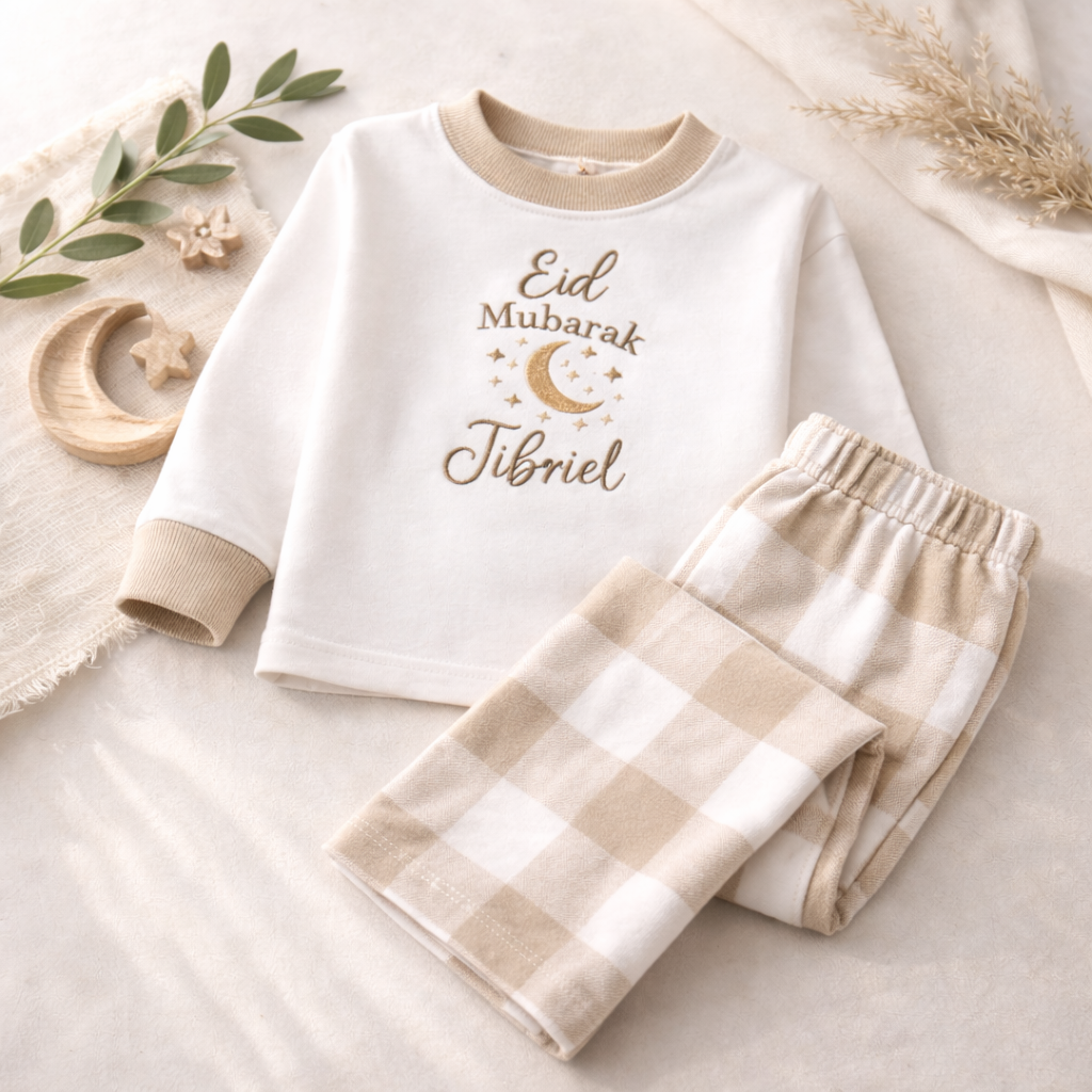 Eid Mubarak Kids Checkered Pyjama Set