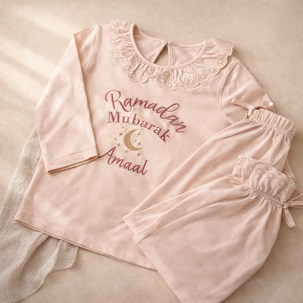Ramadan Mubarak Girls Frill Pyjama Set