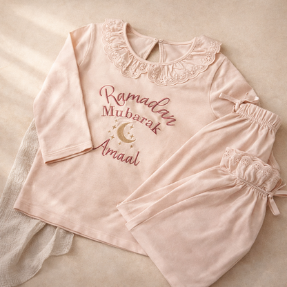 Ramadan Mubarak Girls Frill Pyjama Set