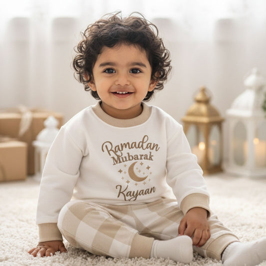 Ramadan Mubarak Kids Checkered Pyjama Set