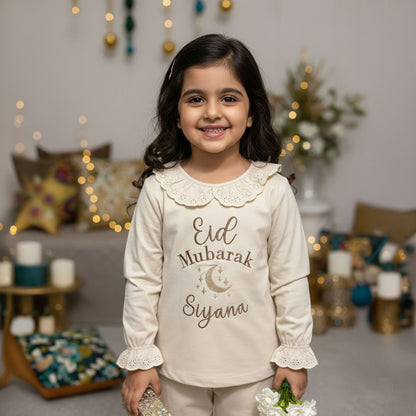 Eid Mubarak Girls Frill Pyjama Set