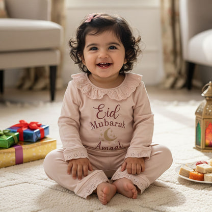 Eid Mubarak Girls Frill Pyjama Set