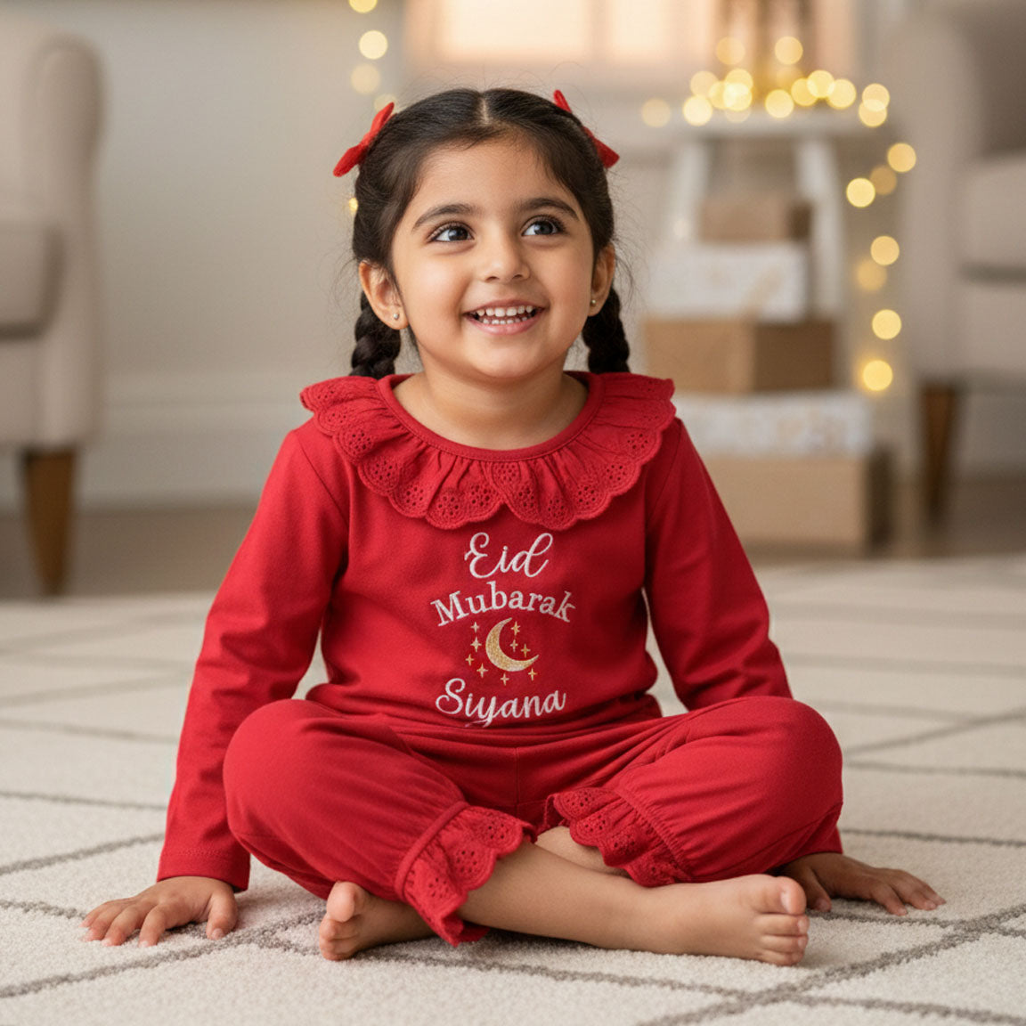 Eid Mubarak Girls Frill Pyjama Set
