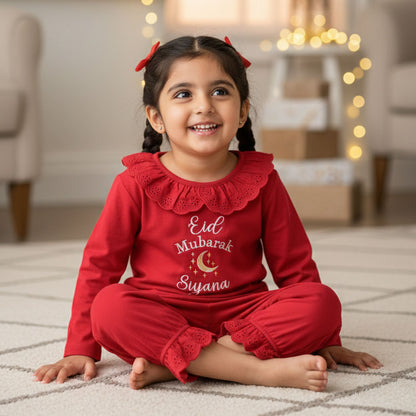 Eid Mubarak Girls Frill Pyjama Set