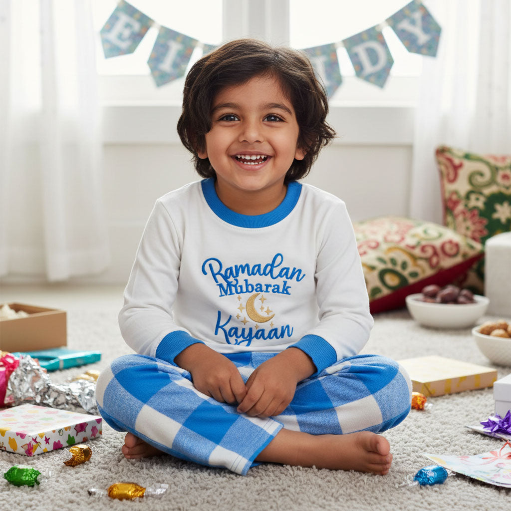 Ramadan Mubarak Kids Checkered Pyjama Set