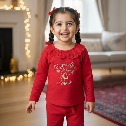 Ramadan Mubarak Girls Frill Pyjama Set